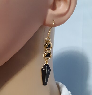 Coffin with Captive Bead Earring in Red or Black - Choose 1 Single Earring or Pair of Earrings - image3